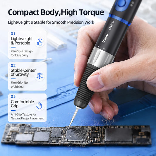 QianLi DM800 Electric Polishing Pen 1100mAh Battery Quiet Stable 5-Speed Adjustable Grinding Tool for Phone Motherboard Repair Professional Repair Tools