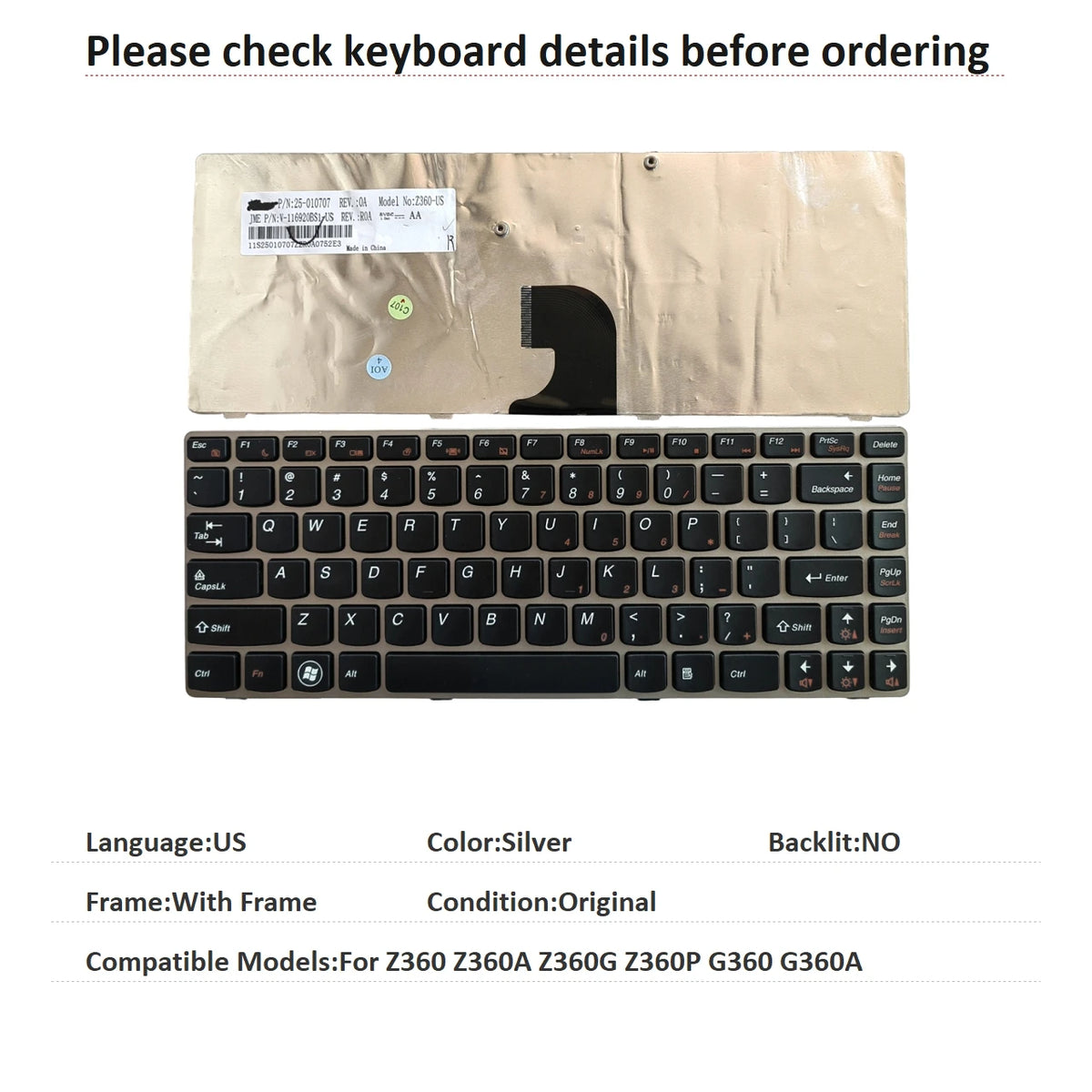New US UI Spanish Language  Keyboard For Lenovo Z360 Z360A Z360G Z360P G360 G360A Notebook PC Replacement Keyboard Lenovo laptop repair parts