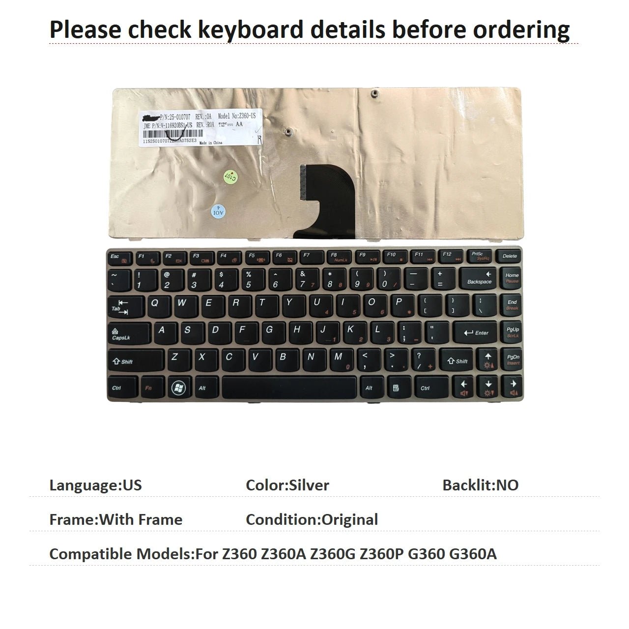 New US UI Spanish Language  Keyboard For Lenovo Z360 Z360A Z360G Z360P G360 G360A Notebook PC Replacement Keyboard Lenovo laptop repair parts