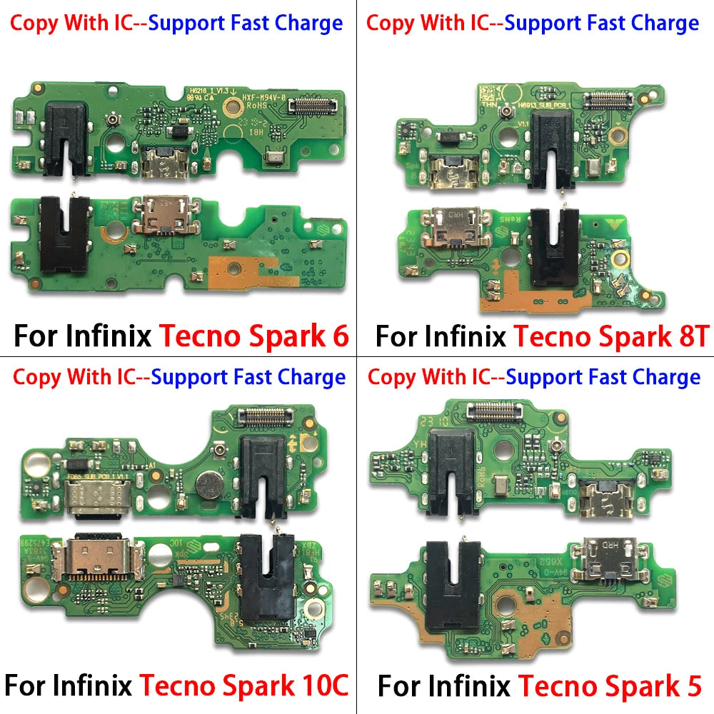 10Pcs, USB Charge Port Dock Connector Charging Board Flex Cable For Tecno Spark 5 6 Air 7 7T 8 8C 8P 8T 10C 9 20 Pro Go 2022 Tecno phone repair parts