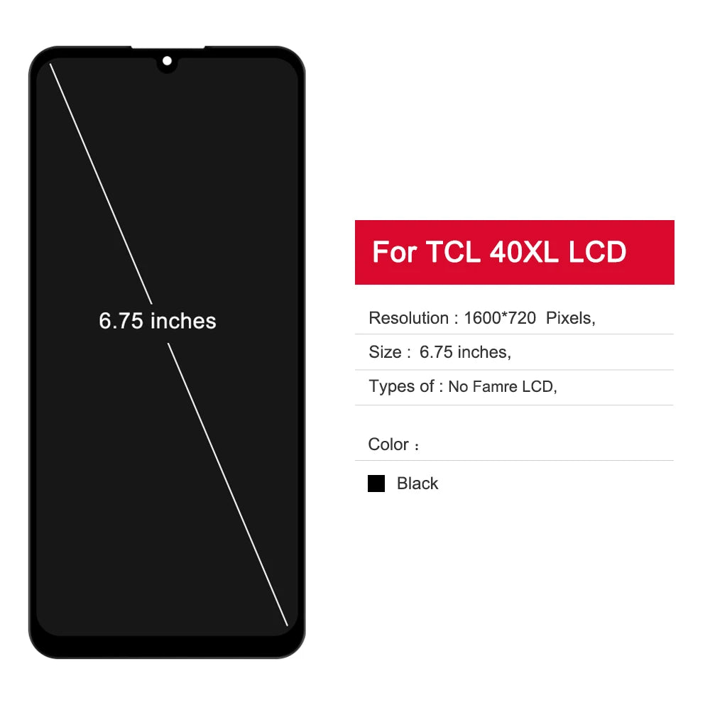 6.75" OEM For TCL 40 XL LCD T608M LCD Display Touch Digitizer Assembly Replacement Parts Screen TCL 40XL lcd 100% Tested TCL phone repair parts