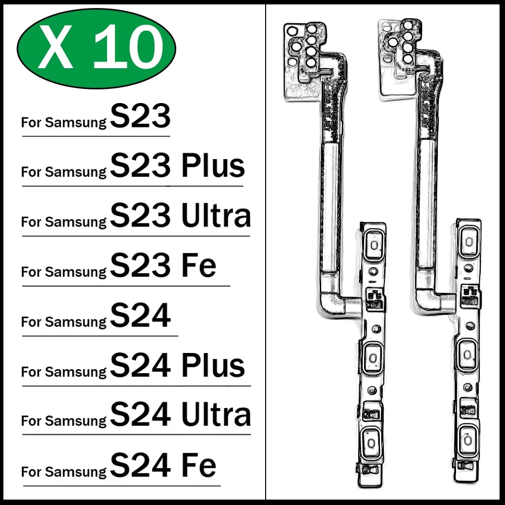 10Pcs, New Power Switch On Off Button Volume Key Button Flex Cable For Samsung S23 S24 Plus Ultra Fe Samsung phone repair parts