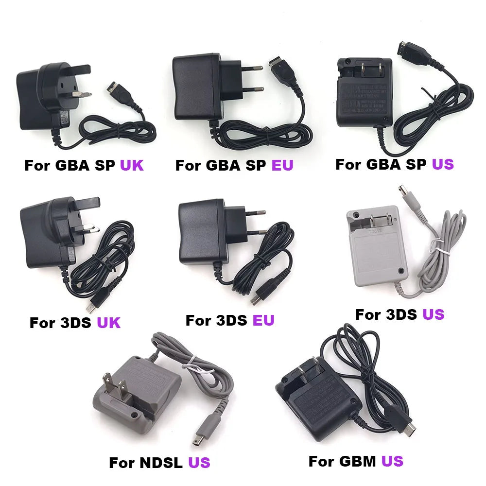 1-5PCS EU US UK Plug For Nintendo DS NDS NDSL/GBA SP/GBM/3DS Home Wall Travel Charger AC Adapter Cable Game console repair parts