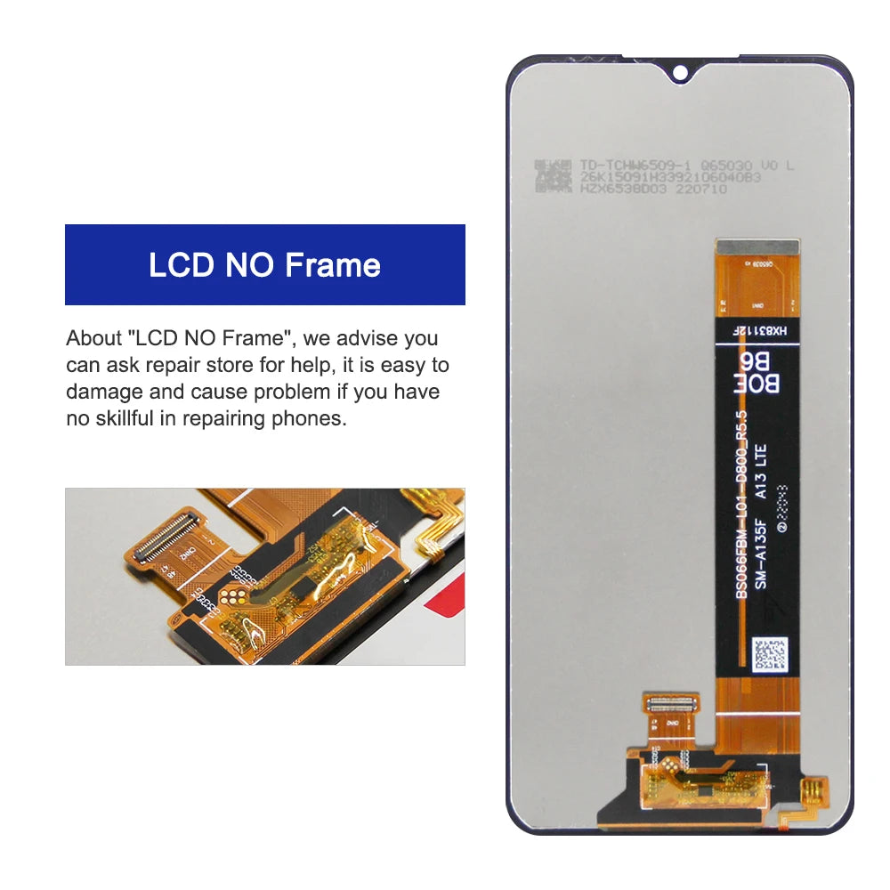 AMOLED For Samsung Galaxy M13 M135 LCD Display Touch Screen Digitizer Assembly with Frame,for Samsung M135 SM-M135F Replacement Samsung phone repair parts