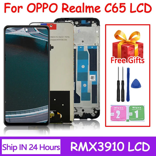 C65 Display Screen With Frame For Oppo Realme C65 4G LCD Display Touch Screen Digitizer For Realme C65 5G RMX3910 LCD Assembly Oppo phone repair parts Realme phone repair parts