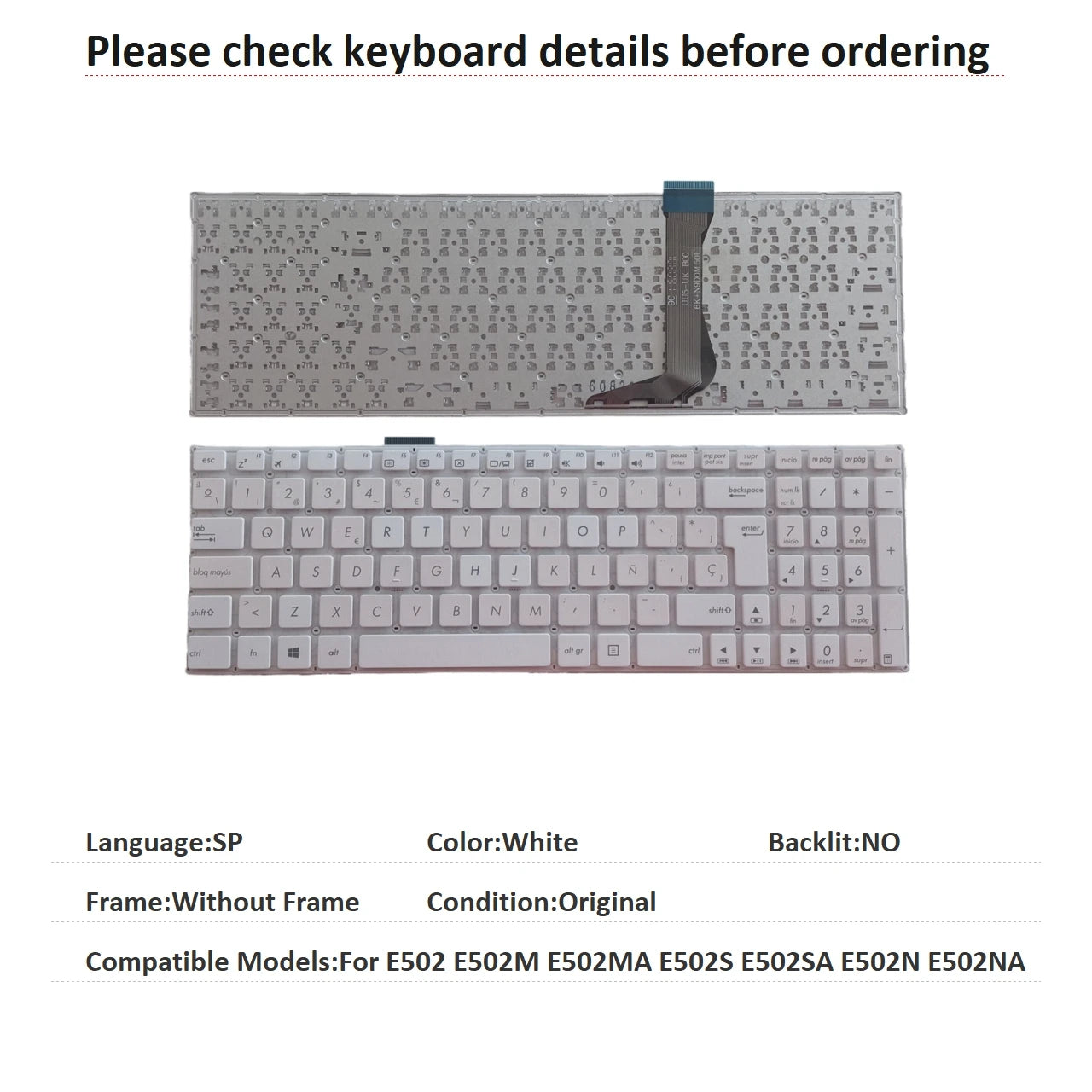 New US Russian Spanish UK Brazil Language  Keyboard For ASUS E502 E502M E502MA E502S E502SA E502N E502NA Replacement Keyboard ASUS laptop repair parts