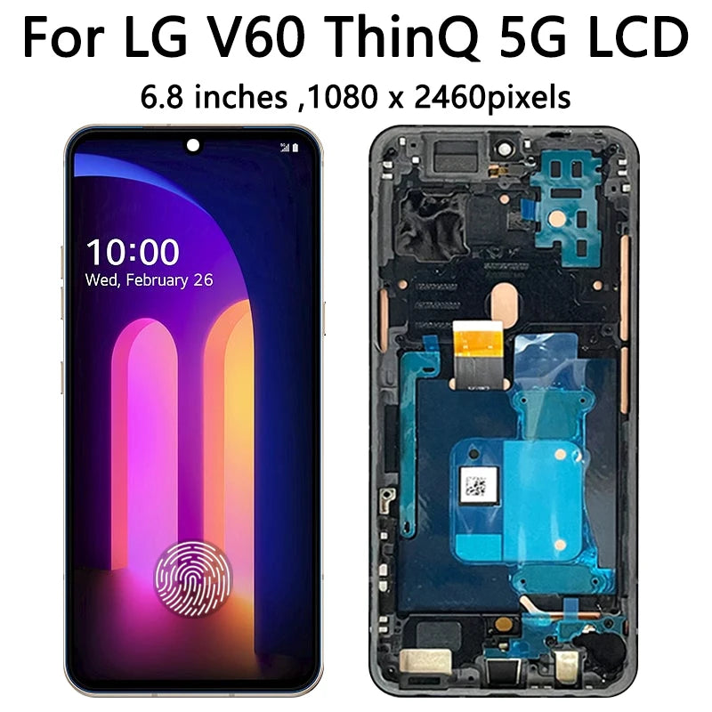 6.8"Super AMOLED For LG V60 ThinQ 5G LM-V600 A001LG LCD Display Touch Screen Digitizer For LG V60 LCD With Fingerprint LG phone repair parts