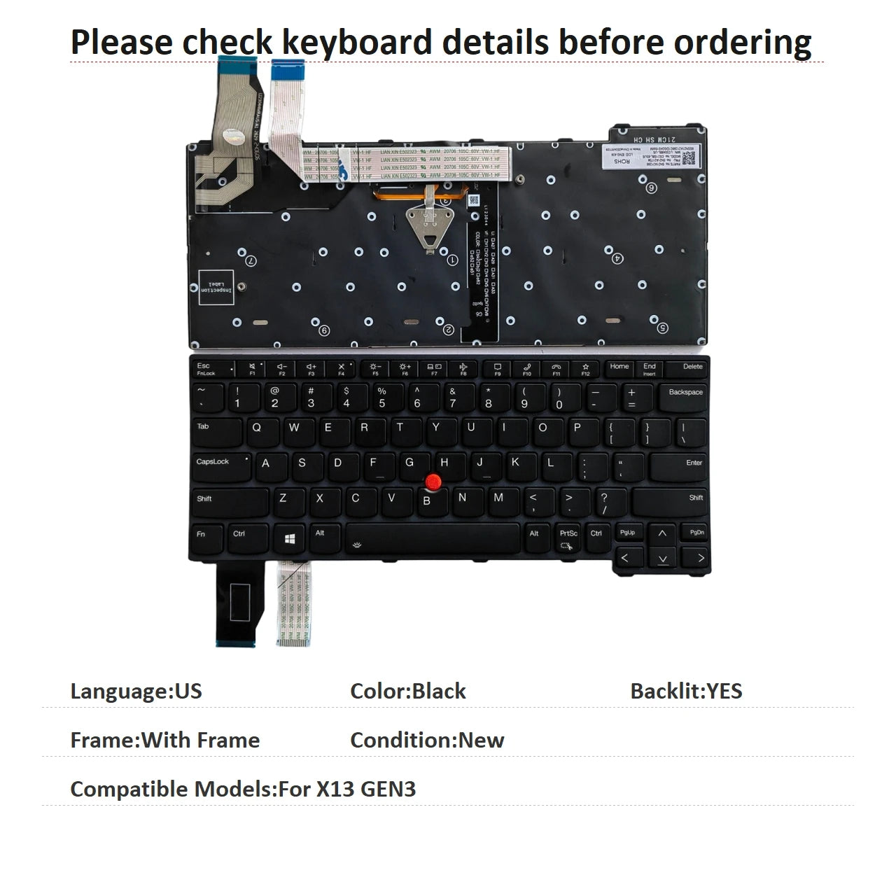New US Arab Language  Backlit Keyboard For Lenovo Thinkpad X13 GEN3 Notebook PC Replacement Keyboard Lenovo laptop repair parts