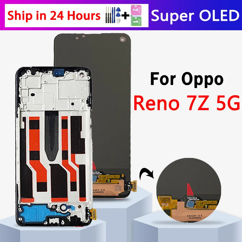 Super AMOLED For Oppo Reno7 Z 5G CPH2343 LCD Display Touch Screen Digitizer Assembly For Oppo Reno 7Z Reno7Z 5G Display Screen  Oppo phone repair parts