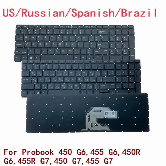 New US Russian Spanish Brazil Laptop Backlit Keyboard For HP Probook 450 G6,455 G6,450R G6,455R G7,450 G7,455 G7 2B-BBU29Q100  HP laptop repair parts