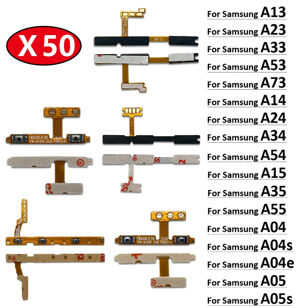 50Pcs, Power on off Volume Key Button Flex Cable For Samsung A13 A23 A33 A73 A53 A14 A24 A34 A54 A15 A35 A55 A04 A05 A05 4G 5G Samsung phone repair parts