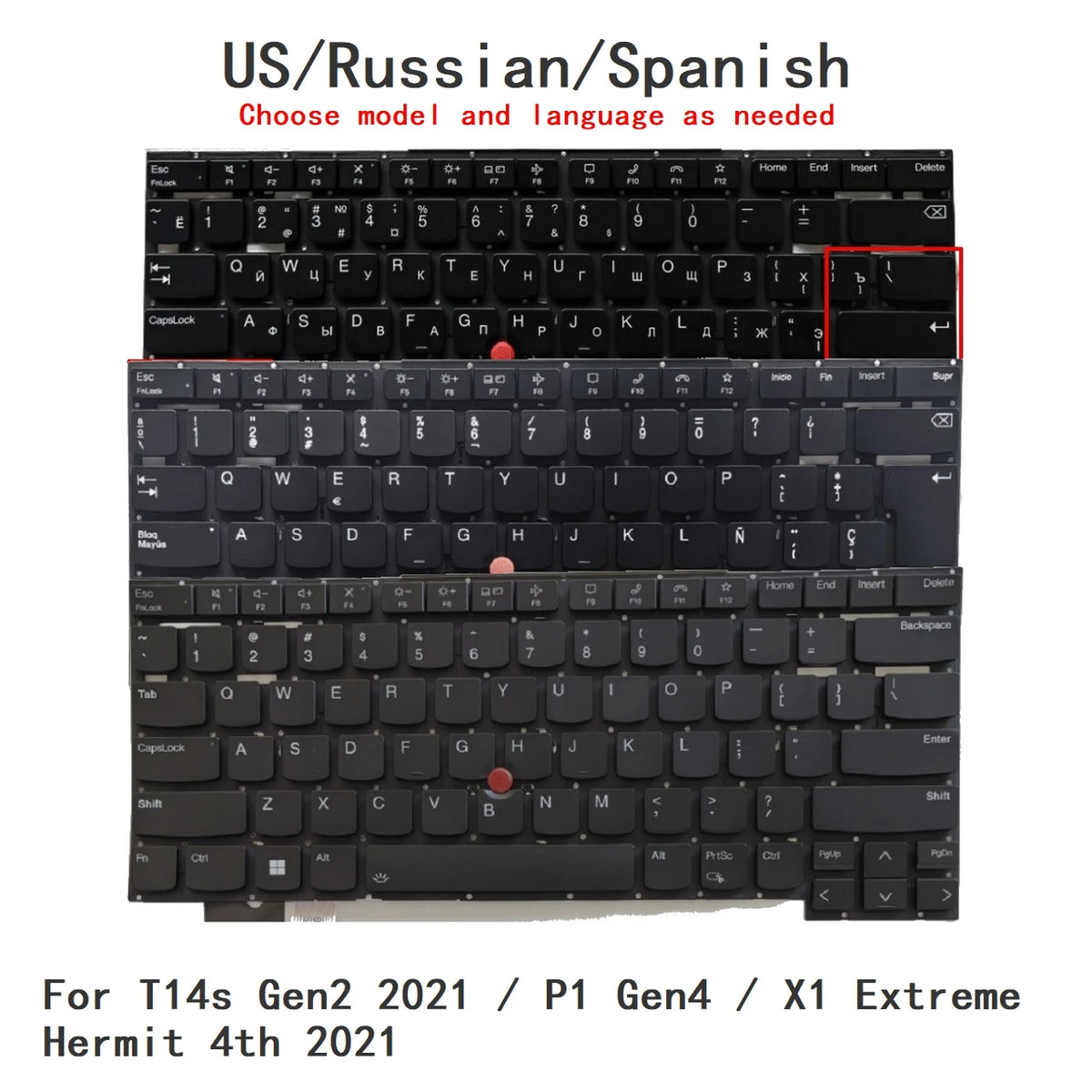 New US Russian Spanish Language  Backlit Keyboard For Lenovo Thinkpad T14s Gen2 2021 / P1 Gen4 / X1 Extreme Hermit 4th 2021 (Is Lenovo laptop repair parts