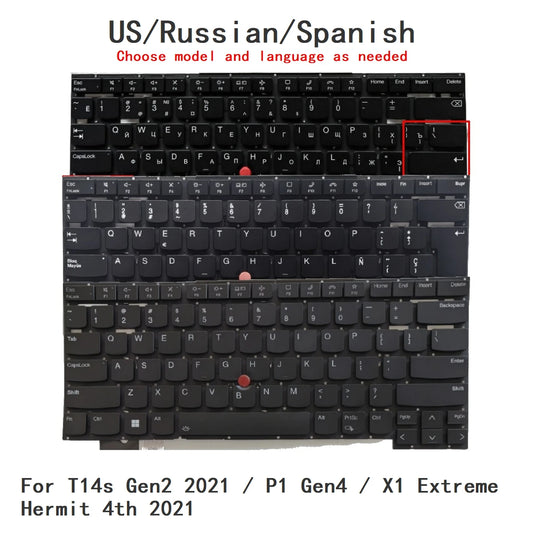 New US Russian Spanish Language  Backlit Keyboard For Lenovo Thinkpad T14s Gen2 2021 / P1 Gen4 / X1 Extreme Hermit 4th 2021 (Is Lenovo laptop repair parts