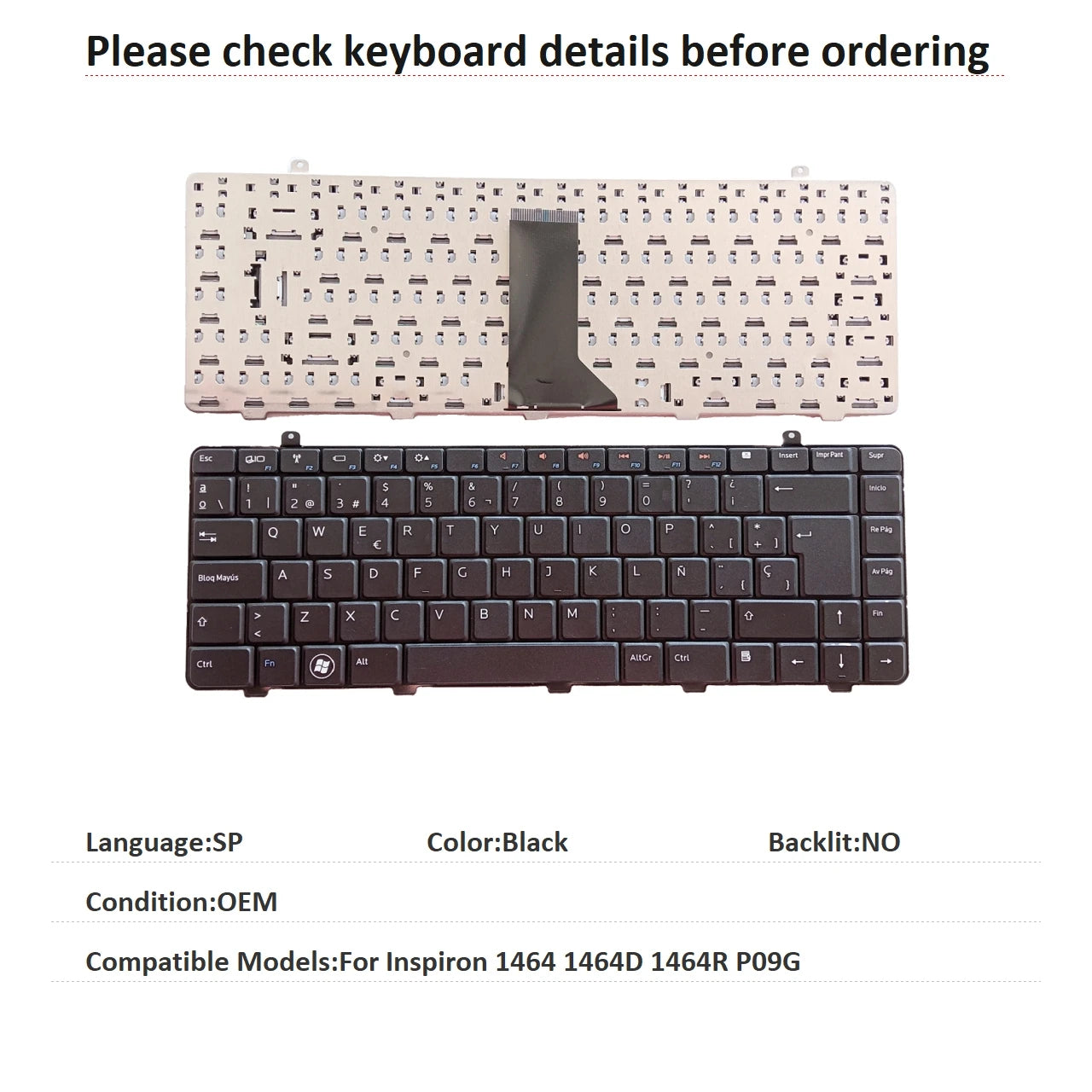 New Russian Spanish Language  Keyboard For Dell Inspiron 1464 1464D 1464R P09G Notebook PC Replacement KeyboardDell laptop repair parts