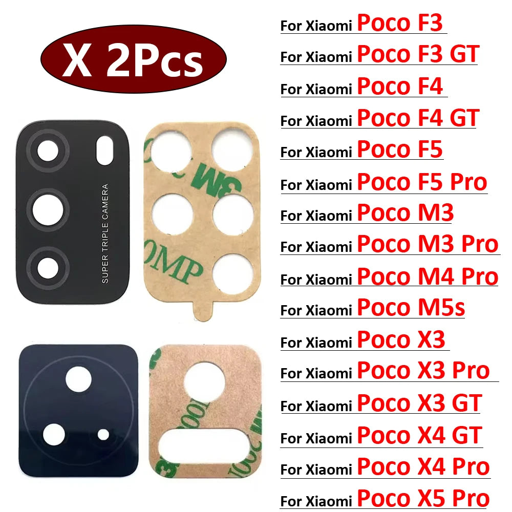 2Pcs/Lot, Back Rear Camera Glass Lens For Xiaomi Poco F3 F4 F5 M3 M4 M5 X3 X4 X5 Pro 4G 5G GT With Adhesive  Xiaomi  Xiao mi phone repair parts
