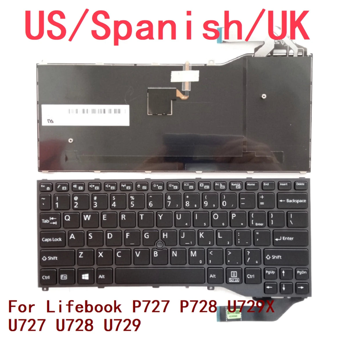 New US Spanish UK Laptop Backlit Keyboard For Fujitsu Lifebook P727 P728 U729X U727 U728 U729 Notebook PC Replacement