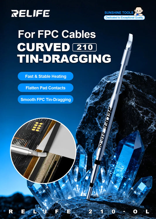 RELIFE 210-L Curved Soldering Iron Tip C210 Series Replacement Head for FPC Cable Tin-Dragging Phone PCB Repair Professional Repair Tools