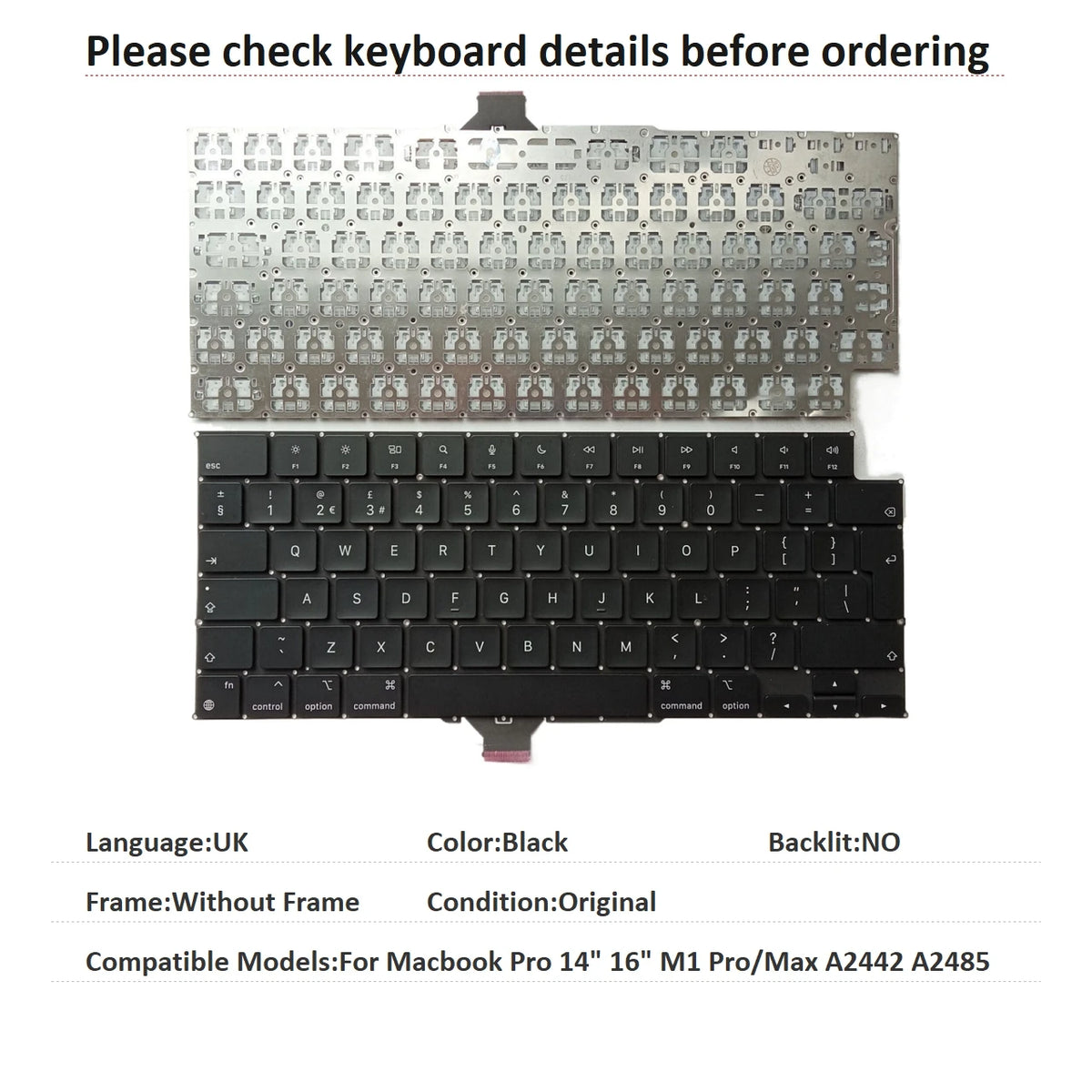 New US UK Language  Keyboard For Apple Macbook Pro 14" 16" M1 Pro/Max A2442 A2485 Notebook PC Replacement Keyboard  MACBOOK laptop repair parts