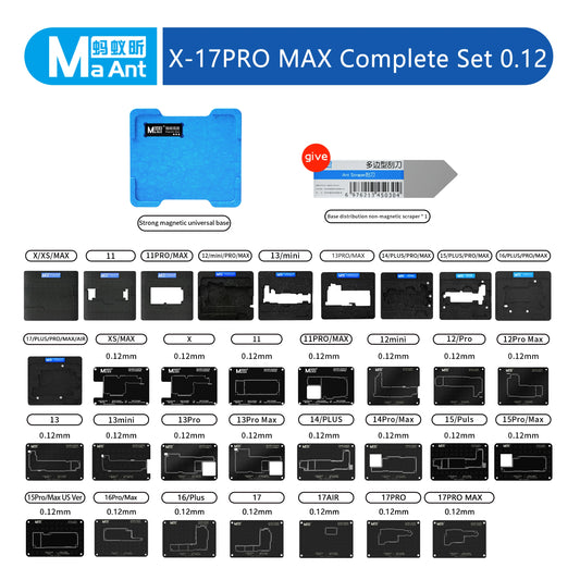 MaAnt Motherboard for iPhone X-17 Pro Max Middle Layer Tin Plating Platform 0.1 0.12mm Tin Plating Steel Mesh Phone Repair Tools Professional Repair Tools