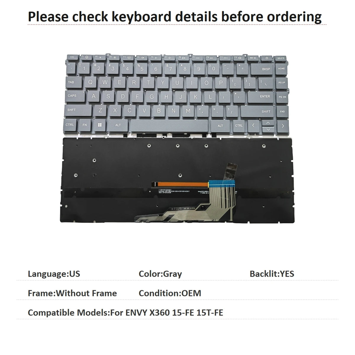 New US Language  Backlit Keyboard For HP ENVY X360 15-FE 15T-FE Notebook PC Replacement Keyboard 9Z.NKTBC.A01 NSK-HA7ABC  HP laptop repair parts
