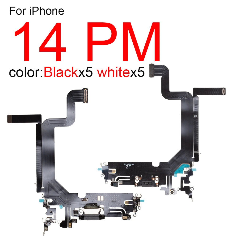 10pcs/lot Charging Port Flex Cable for iPhone 15 Plus 14 Pro Max 13 Mini 12 USB Charger Dock Connector With Microphone Ribbon Re iPhone phone repair parts