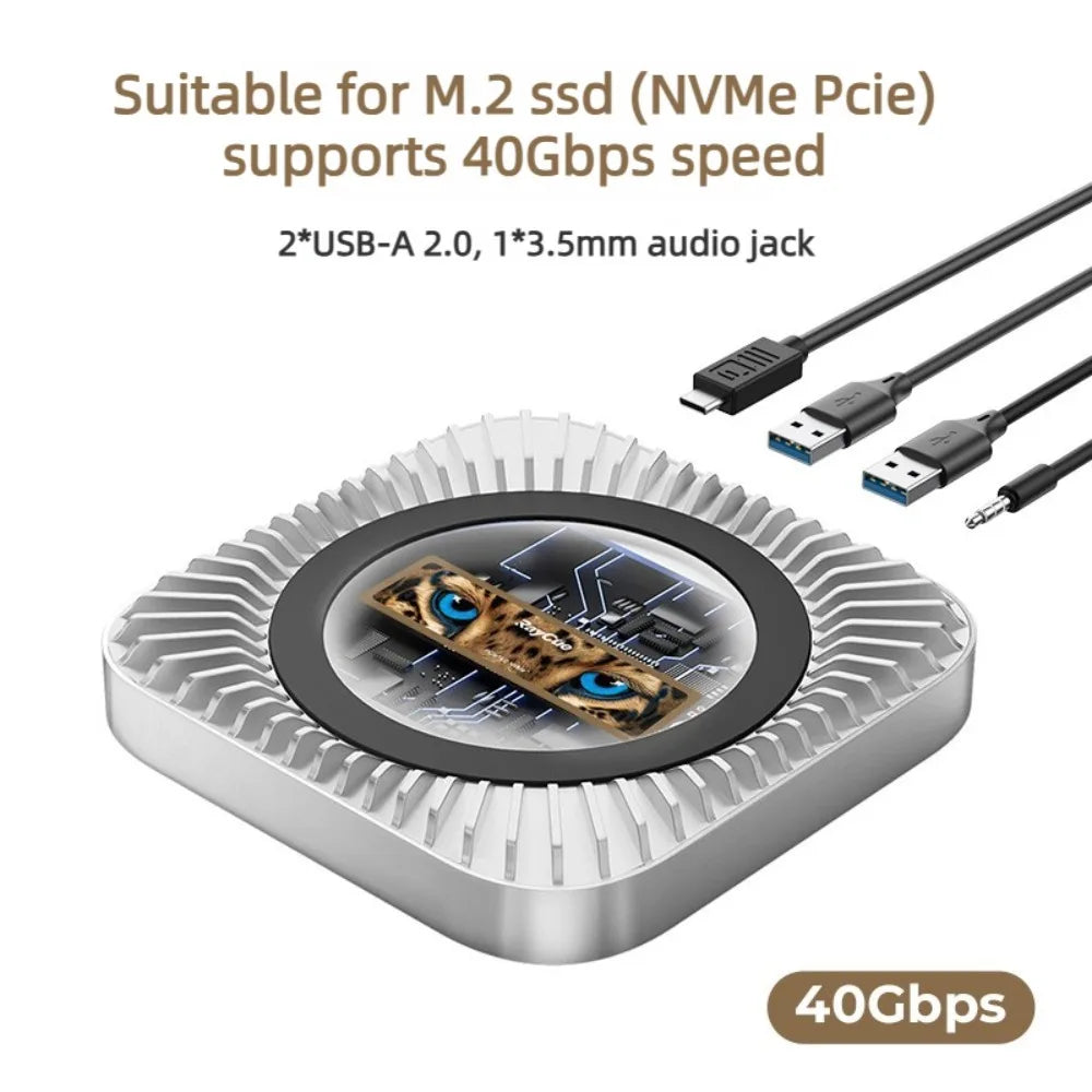 10-in-1 40Gbps USB C Hub M.2 SSD Enclosure for Mac Mini M4 Stand Type-C Docking Station SSD Case USB3.2 SD TF4.0 Thunderbolt 3