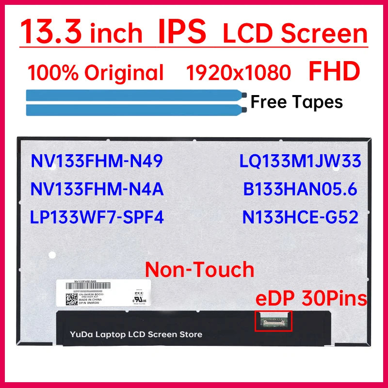 13.3" LCD Screen NV133FHM-N49 NV133FHM-N4A LP133WF7-SPF4 LQ133M1JW33 B133HAN05.6 N133HCE-G52 Display Matrix Panel Replacement Laptop screen replacement
