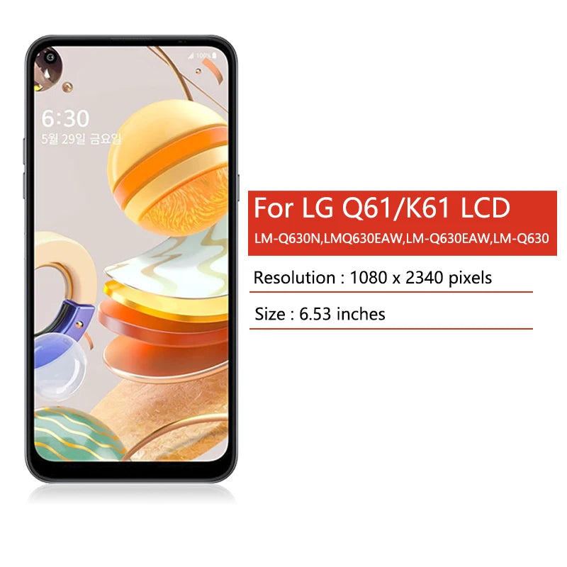 6.53'' IPS LCD For LG K61/Q61 LM-Q630EAW LM-Q630N LCD Display Touch Screen Digitizer Assembly With Frame Replacement Parts LG phone repair parts