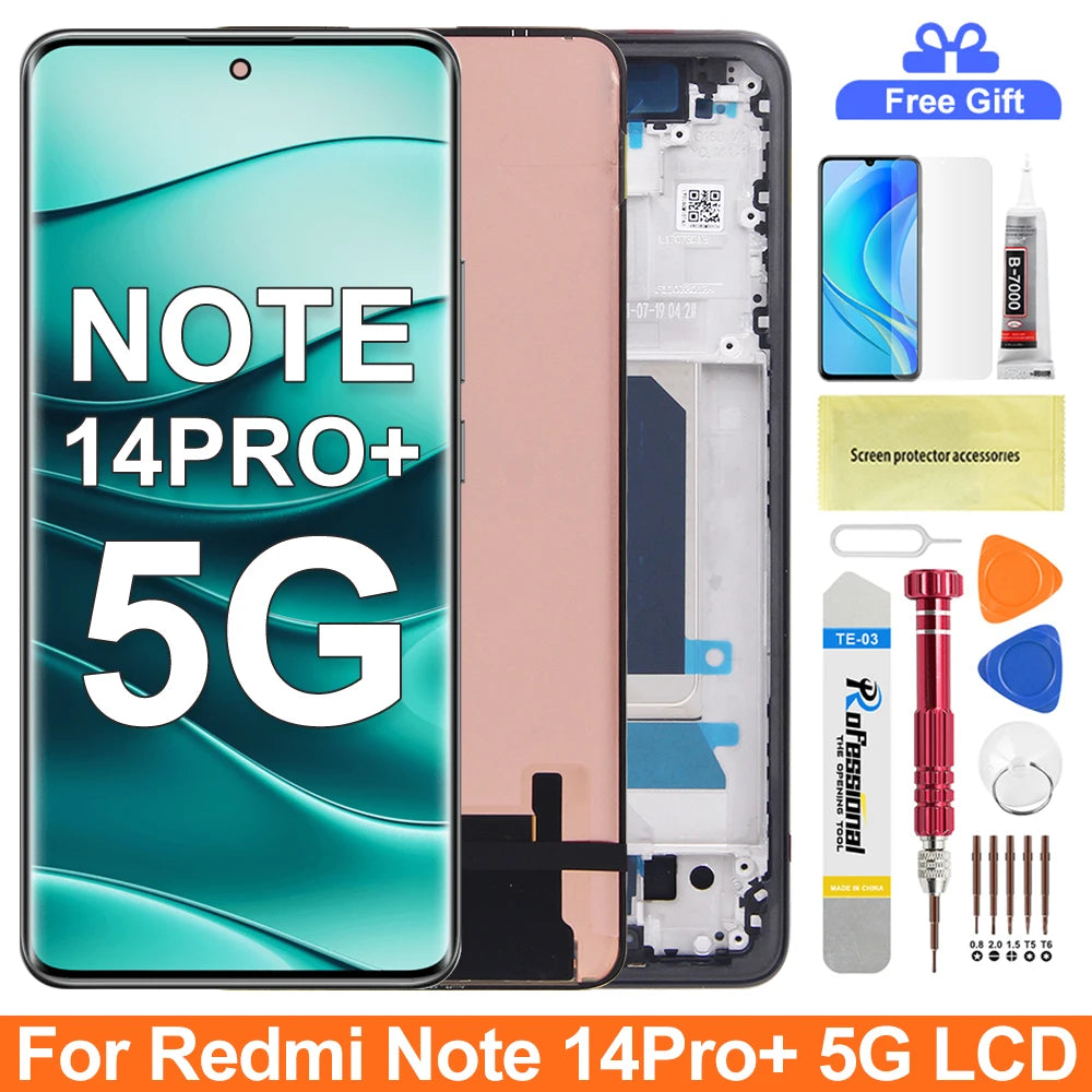 6.67“ AMOLED For Xiaomi Redmi Note 14 Pro+ Plus 5G Lcd Display Touch Screen Digitizer Assembly Replacement Repair Parts Xiaomi phone repair parts