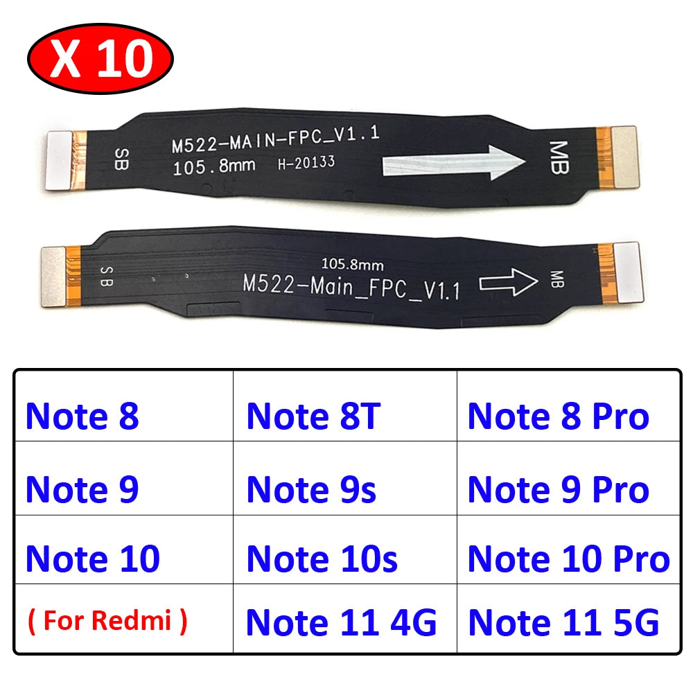 10Pcs/Lot, Main Board Motherboard Mainboard Flex Cable For Xiaomi Redmi 9 9A 9C 6 6A 8A Note 10 8 7 6 Pro Note 11 4G 5G  Xiaomi  Xiao mi phone repair parts