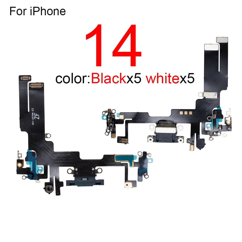 10pcs/lot Charging Port Flex Cable for iPhone 15 Plus 14 Pro Max 13 Mini 12 USB Charger Dock Connector With Microphone Ribbon Re iPhone phone repair parts