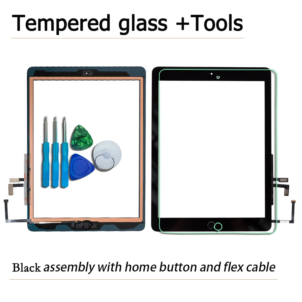 For iPad Air 1 Touch Screen Digitizer Glass A1474 A1475 A1476 with Home Button,Camera Holder,Adhesive,Tool Kit+Tempered Glass iPad tablet repair parts