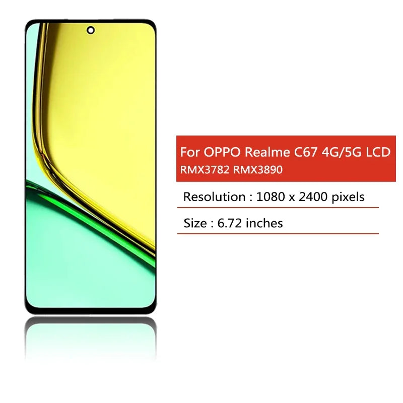 6.72“IPS LCD For OPPO Realme C67 LCD Display Screen+Touch Panel Digitizer Assembly C67 4G RMX3890 Display Frame Oppo phone repair parts Realme phone repair parts