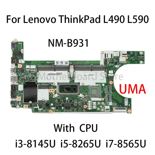 NM-B931 Laptop Motherboard For Lenovo ThinkPad L490 L590 UMA With CPU i3-8145U i5-8265U i7-8565U FRU:02DM290 02DM168 02DM284  Lenovo laptop repair parts