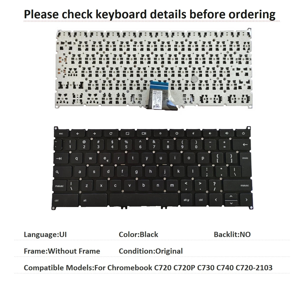 New UI Language  Chromebook Keyboard For Acer Chromebook C720 C720P C730 C740 C720-2103 Notebook PC Replacement Keyboard Acer laptop repair parts