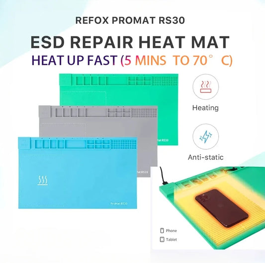 REFOX RS30 ESD Repair Heat Mat Anti-slip Silicone Pad Insulating Maintance Magnetic Mat Mobile Phone and Tablet Repair Tools Pad Professional Repair Tools