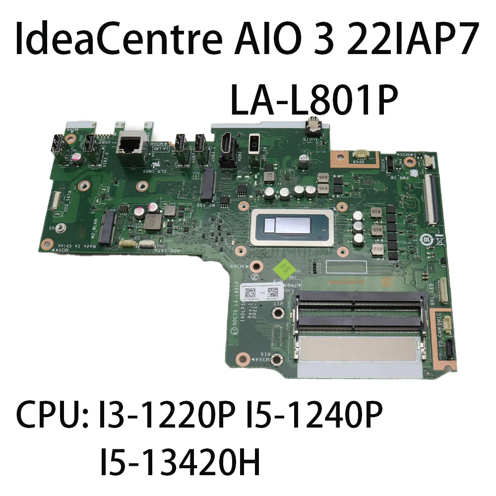 Laptop Motherboard For Lenovo IdeaCentre AIO 3 22IAP7 LA-L801P With CPU:I3-1220P I5-1240P I5-13420H FRU:5B21D16940 5B21D17105 Lenovo laptop repair parts