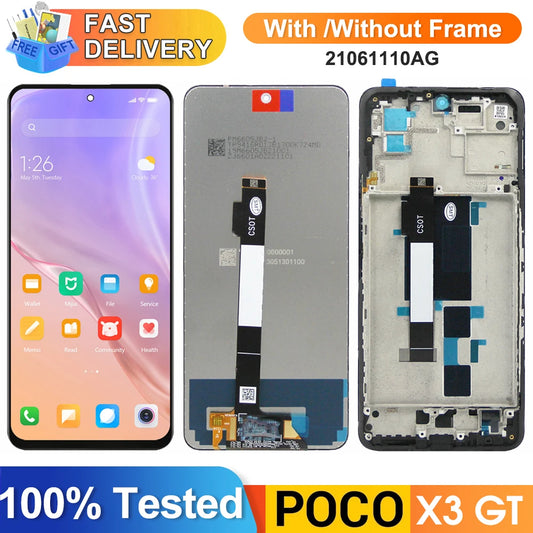 Poco X3 GT Display Screen Replacement, for Xiaomi Poco X3 GT 21061110AG Lcd Display Digital Touch Screen with Frame Assembly Xiaomi phone repair parts