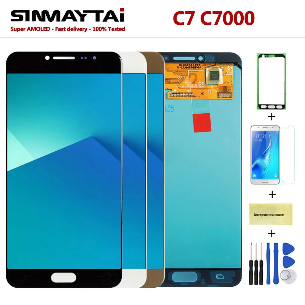 5.7'' Super AMOLED C7000 Display Screen, for SAMSUNG Galaxy C7 C7000 LCD Display Touch Screen Digitizer Assembly Replacement Samsung phone repair parts