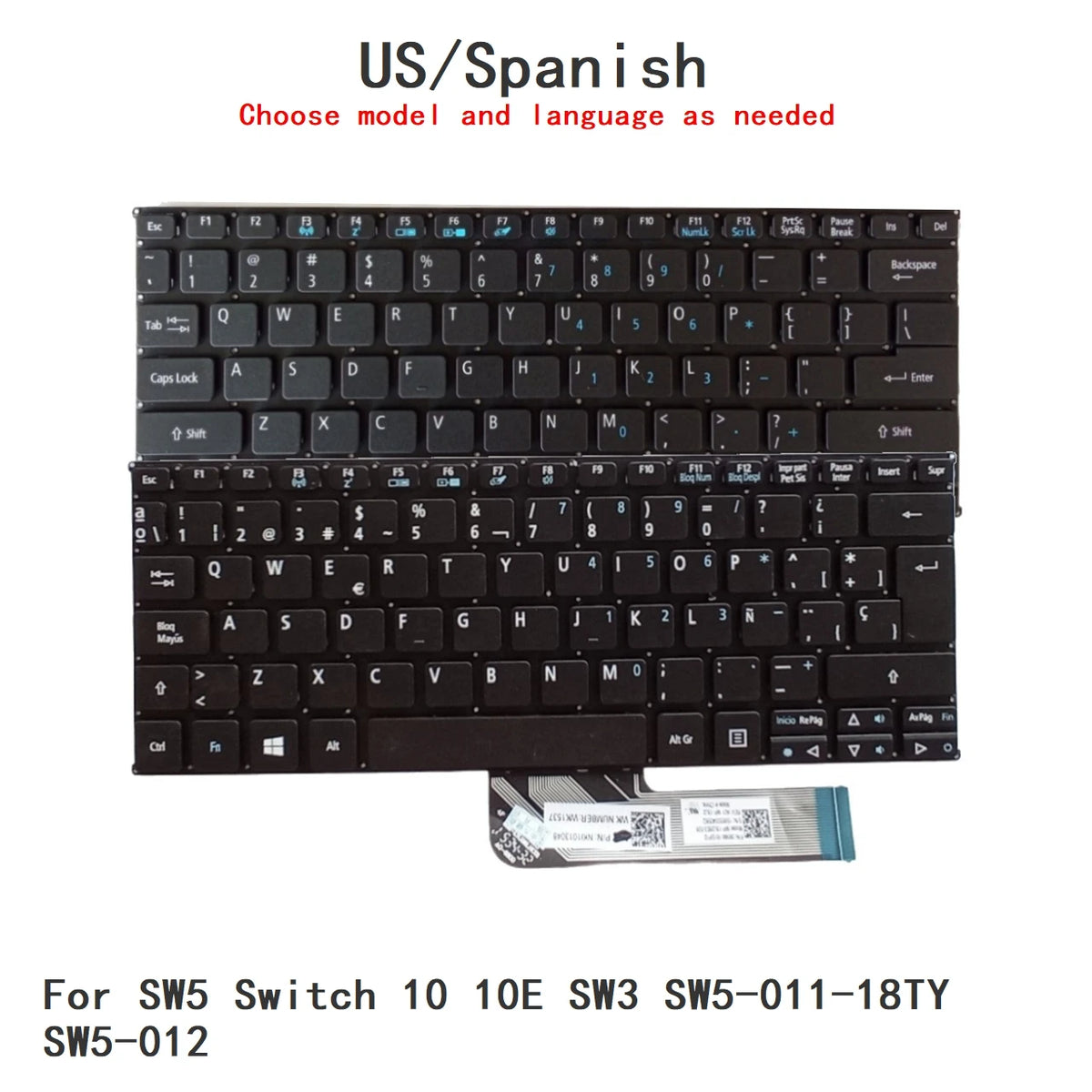 New US Spanish Language  Keyboard For Acer SW5 Switch 10 10E SW3 SW5-011-18TY SW5-012 Notebook PC Replacement Keyboard  ACER laptop repair parts