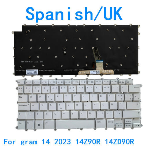 New Spanish UK Language  Backlit Keyboard For LG gram 14 2023 14Z90R 14ZD90R Notebook PC Replacement Keyboard LG laptop repair parts