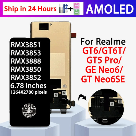 6.78"New For Realme GT Neo 6 6 SE LCD Display Touch Screen Digitizer Assembly For Realme GT6 GT6T Display GT5 Pro Screen  Oppo phone repair parts