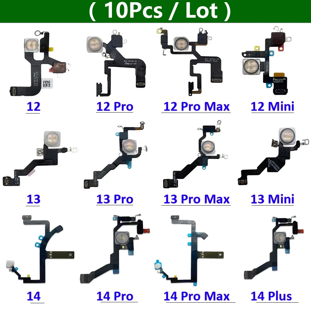 10Pcs, New For iPhone 12 13 14 15 Pro Max Mini Plus Flash Light Lamp Flex Cable LED Flashlight With Microphone iPhone phone repair parts