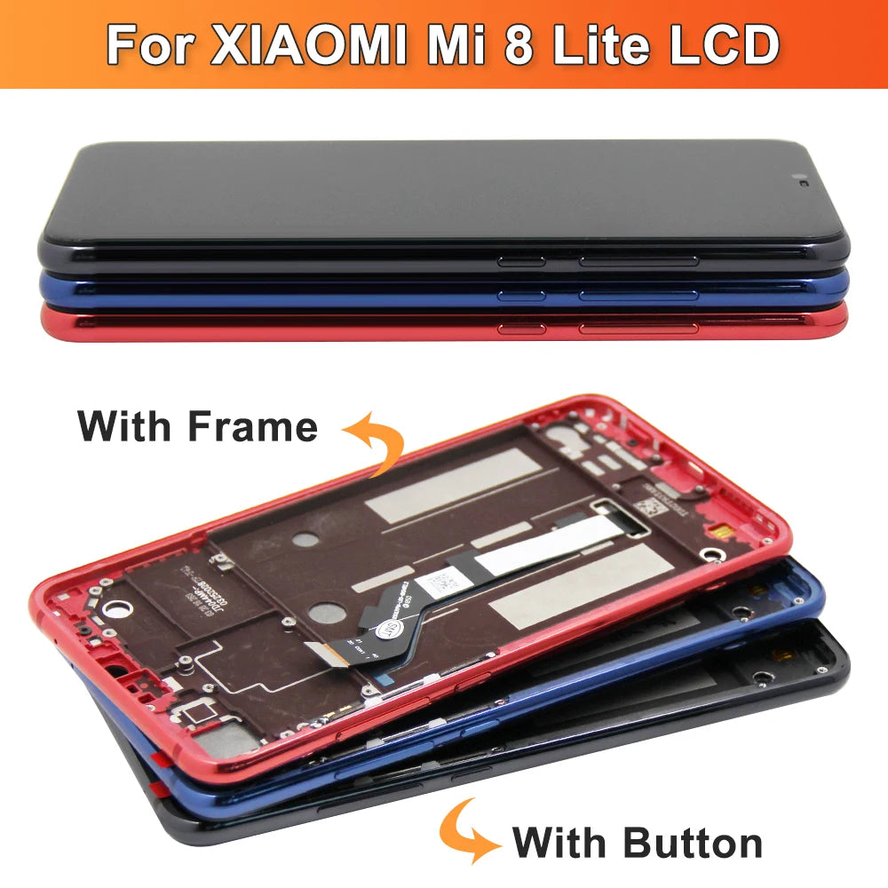 6.26'' Mi 8 Lite Screen With Frame, for XIAOMI Mi 8 Lite Mi8 Lite M1808D2TG Lcd Display + Touch Screen Replacement with Frame Xiaomi phone repair parts