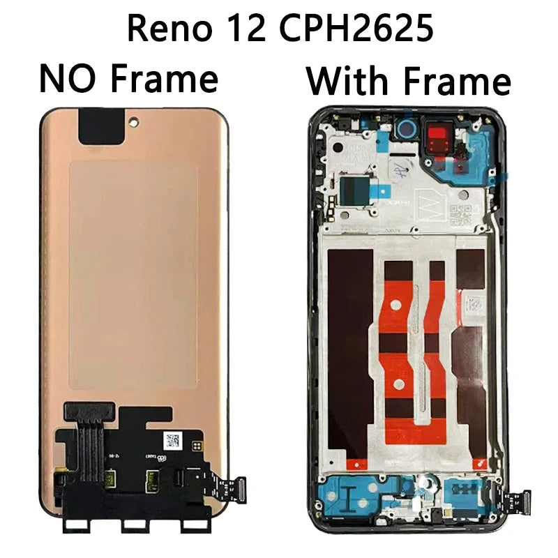 Super AMOLED For Oppo Reno 12/12 Pro (China) LCD Display+Touch Screen CPH2625 CPH2629 PJW110 PJV110 Display Frame  Oppo phone repair parts