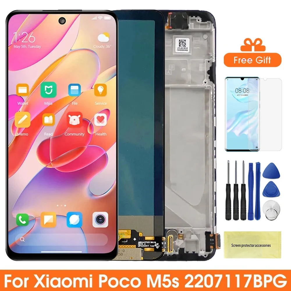 6.43" Poco M5s Super Amoled Screen, for Xiaomi Poco M5s 2207117BPG Lcd Display Touch Screen Digitizer with Frame Replacement Xiaomi phone repair parts