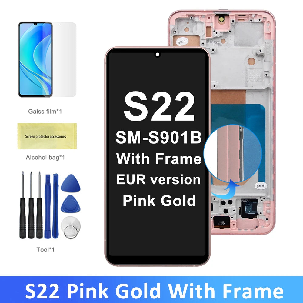 S22 5G LCD Screen for Samsung Galaxy S22 S901B S901B/DS Lcd Display Digital Touch Screen with Frame Assembly Parts 100% Tested Samsung phone repair parts