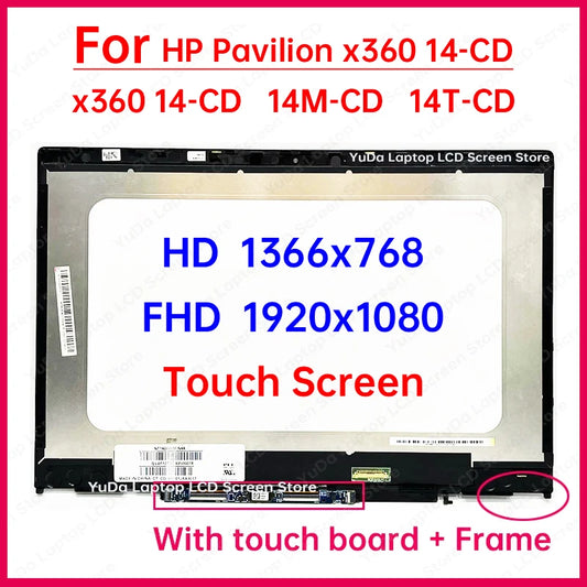14 Inch Laptop LCD Touch Screen For HP Pavilion x360 14-CD 14M-CD 14T-CD Display Digitizer + With Frame Assembly Replacement FHD HP laptop repair parts