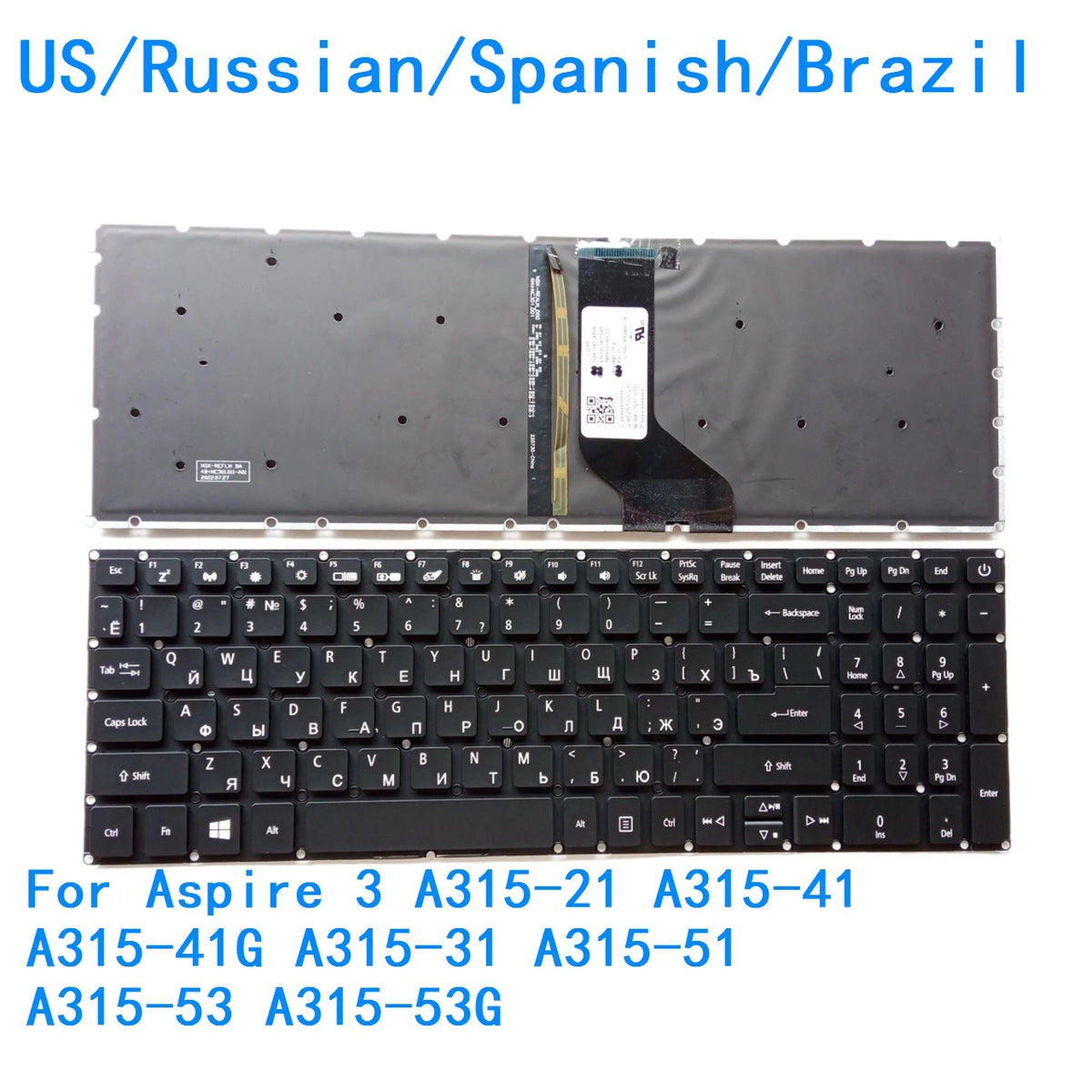 New US Russian Spanish Brazil Backlit Keyboard For Acer Aspire 3 A315-21 A315-41 A315-41G A315-31 A315-51 A315-53 A315-53G Acer laptop repair parts