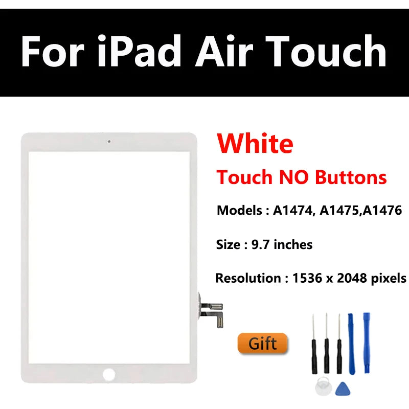 New For iPad Air 1 iPad 5 LCD Outer Touch Screen Digitizer Front Sensor Glass  Replacement A1475 A1476 A1474 Display Touch Panel  iPad repair parts